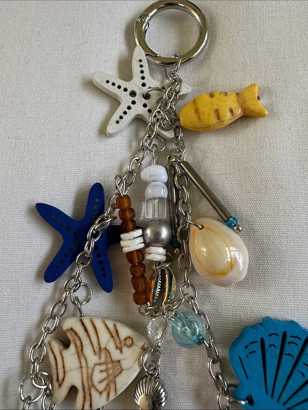 Beach Charm Keychain or Purse Charm Blue, White & Yellow